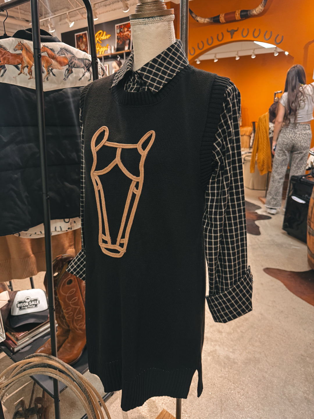 Black Horse Knit Sweater Dress