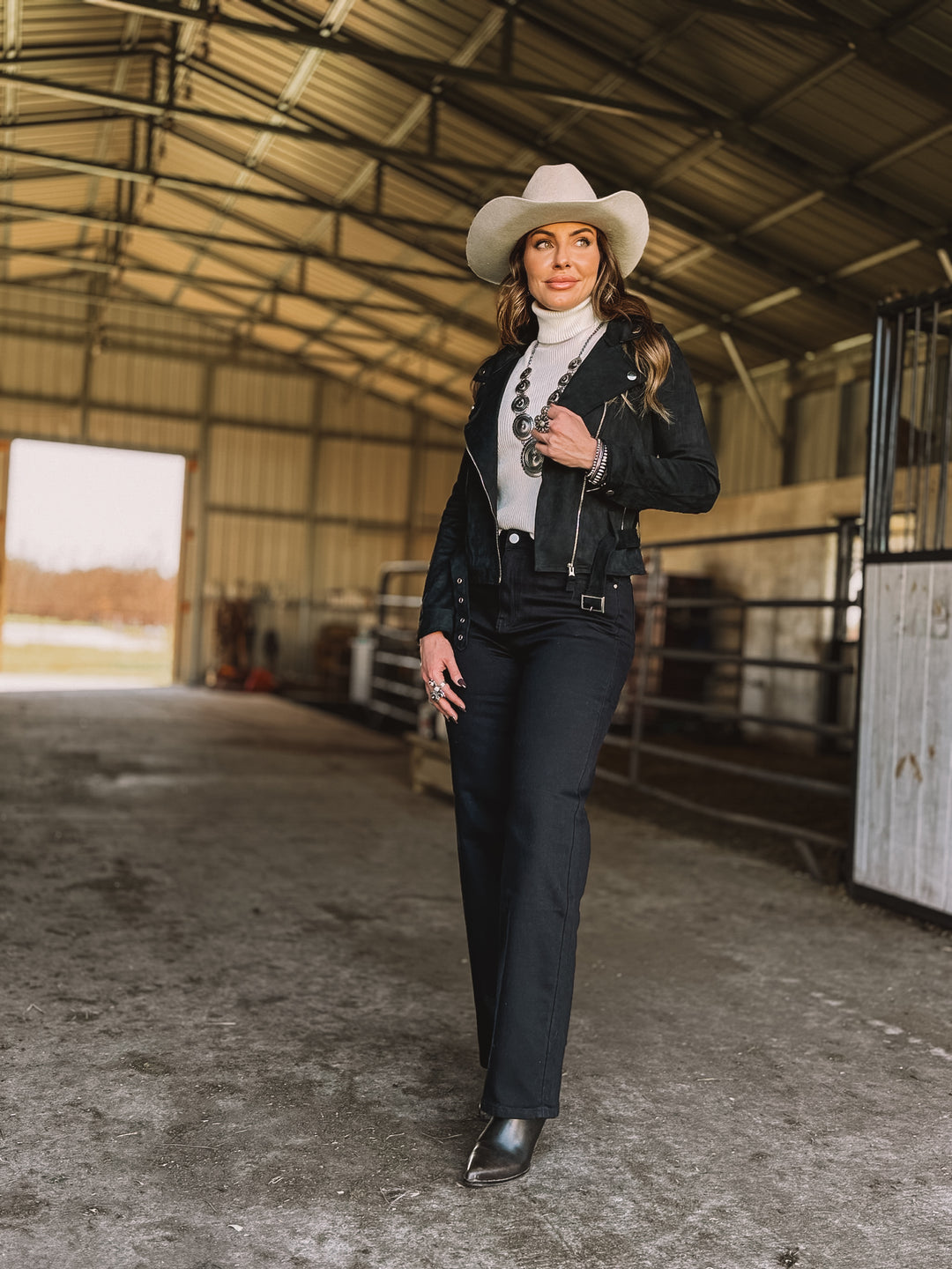 High-Rise Wide Leg Jeans – Black Stretch Denim