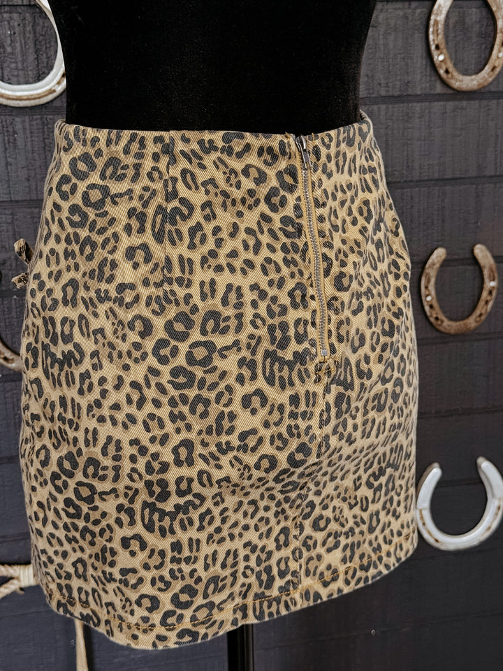 Leopard Denim Mini Skort