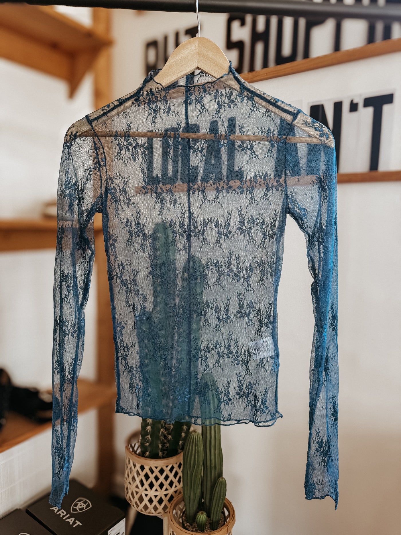 The Floral Lace Mesh Top (Deep Teal)