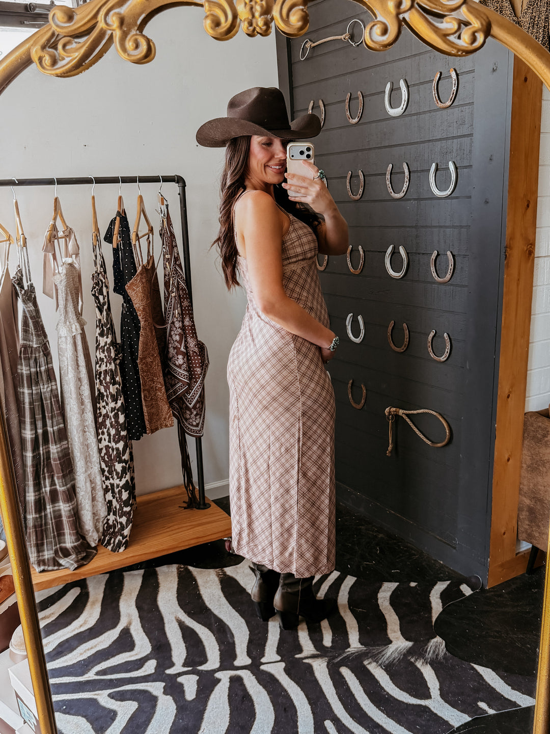 Dusty Trails Plaid Midi Dress