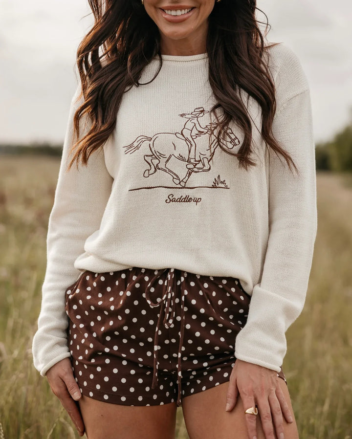 Embroidered Saddle Up Sweater - Cream