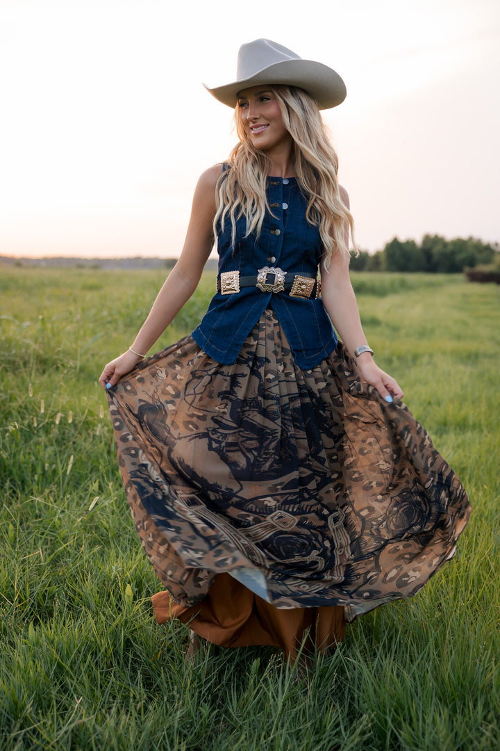 Leopard &amp; Horseshoe Maxi Skirt