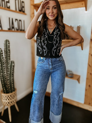 The Cuffed Cowgirl Wide Leg Jeans