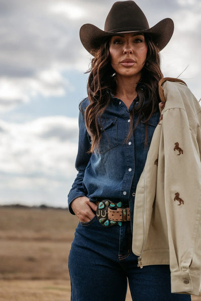 The Denim Pearl Snap – Dark Wash Western Shirt | The Wild J