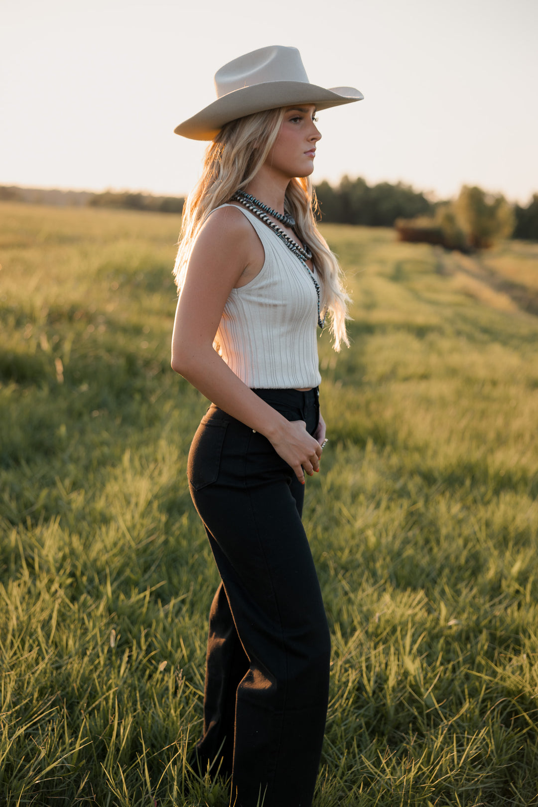 High-Rise Wide Leg Jeans – Black Stretch Denim