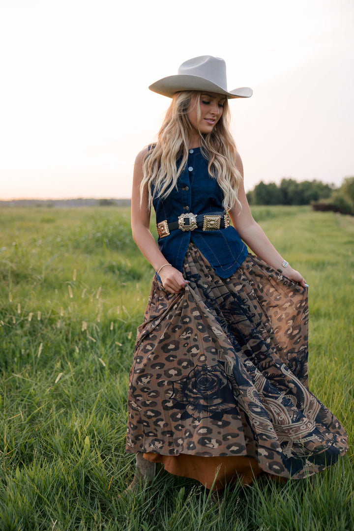 Leopard &amp; Horseshoe Maxi Skirt