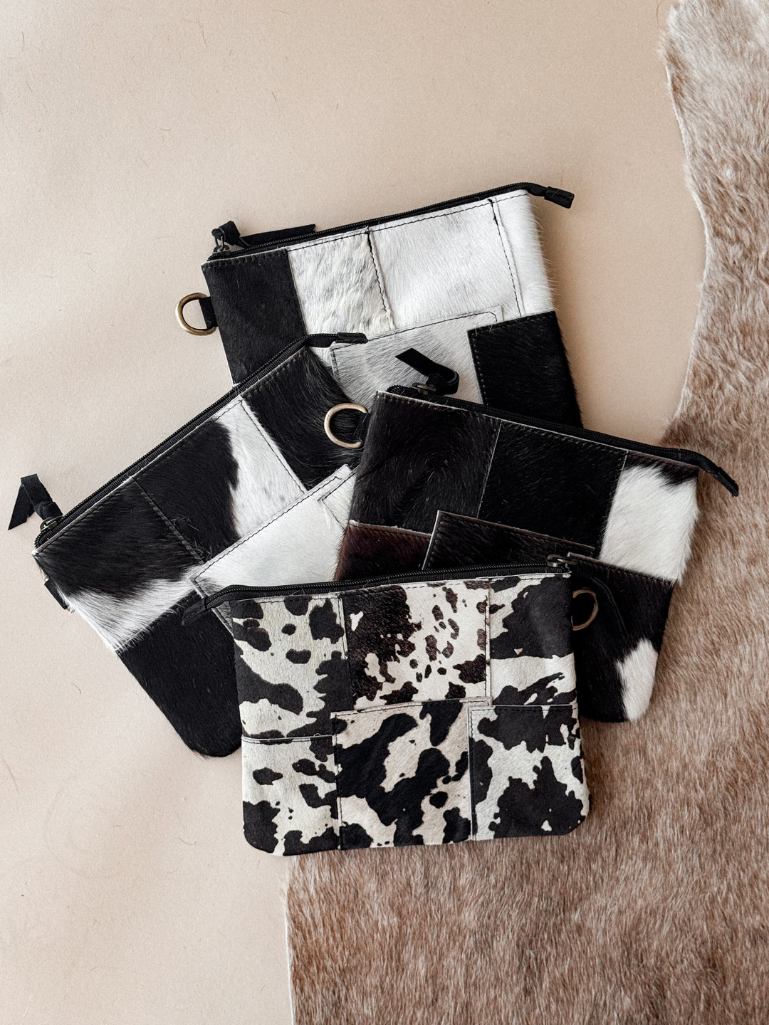 Cowhide Patchwork Wristlet – Black