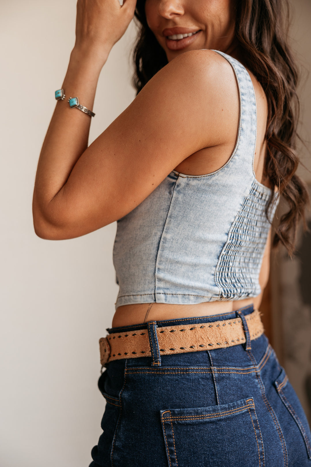 Denim Button Down Vest Top