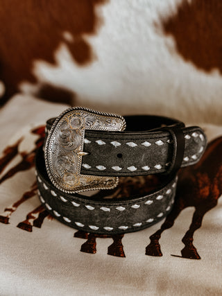 The Buck Stitched Leather Belt (BLK)