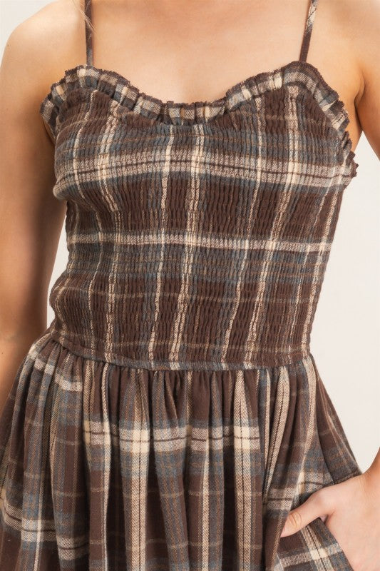 Timber Trail Plaid Smocked Midi Dress 8/15