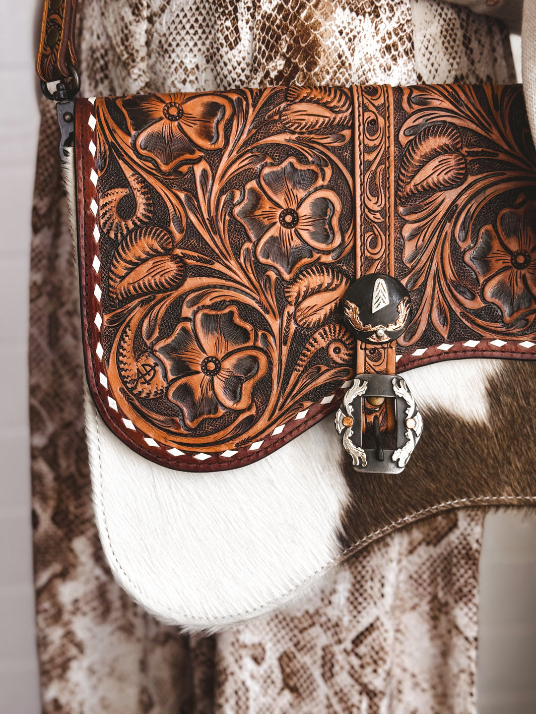 Western Tooled Cowhide Crossbody Bag