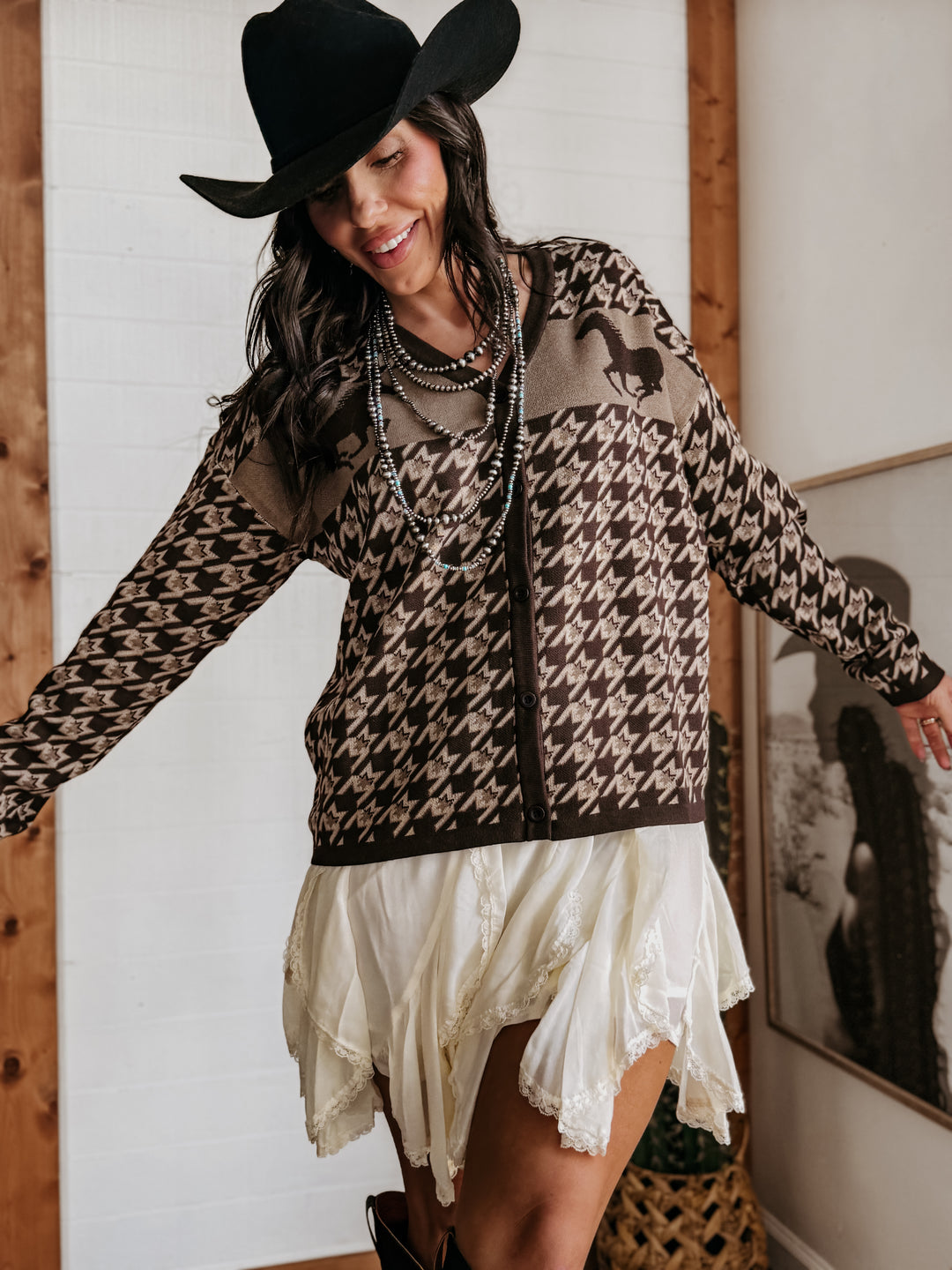 Horse Houndstooth Cardigan