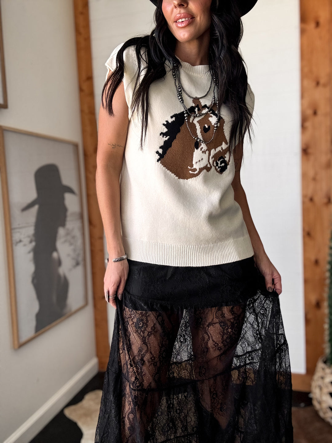 Horse Head Ivory Sweater Vest
