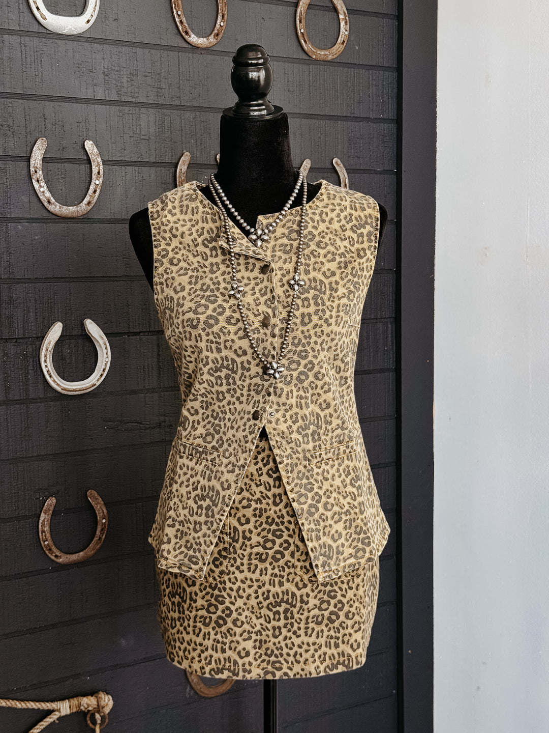 Leopard Denim Mini Skort