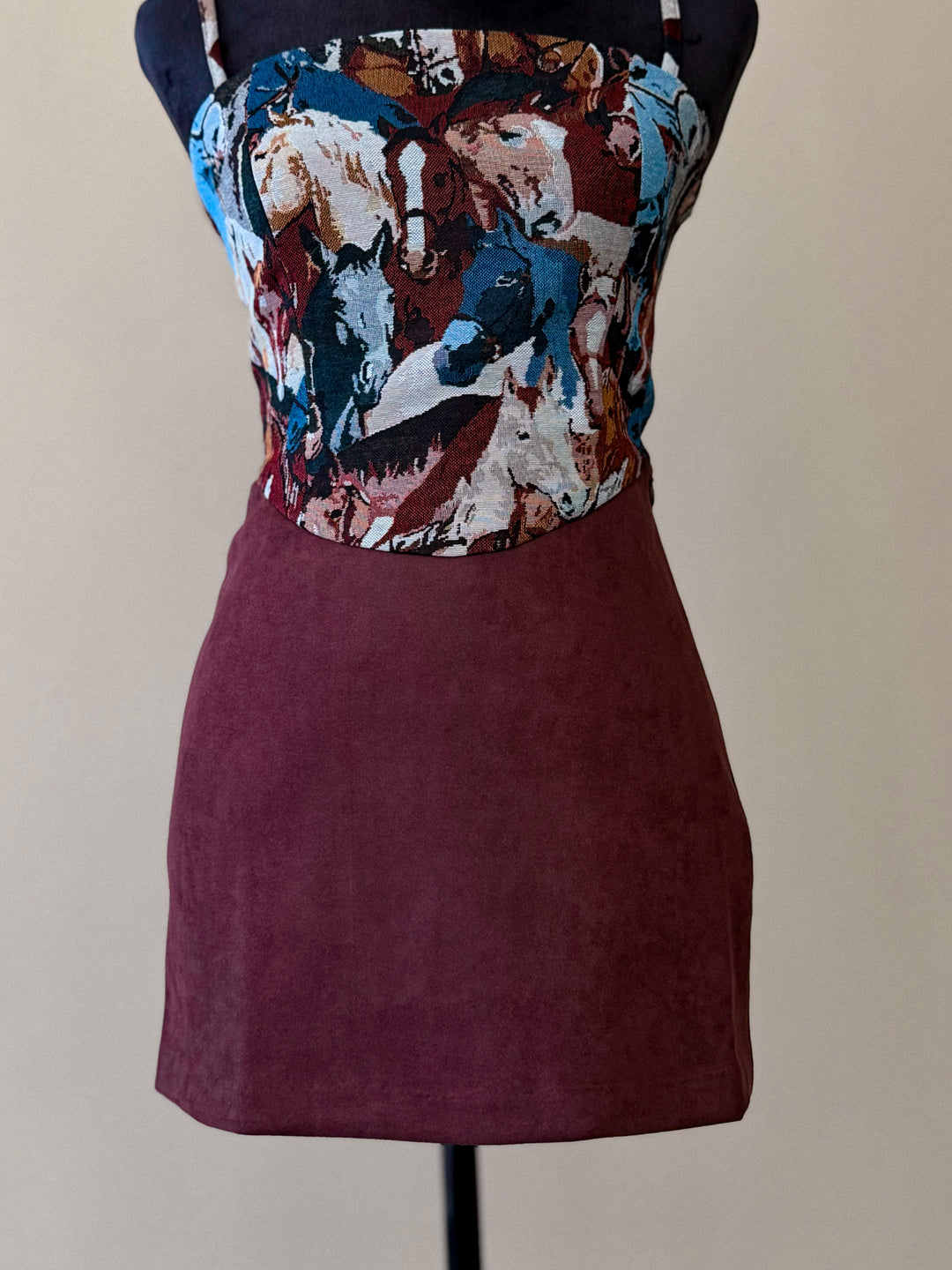 Faux Suede Mini Skirt - Burgundy