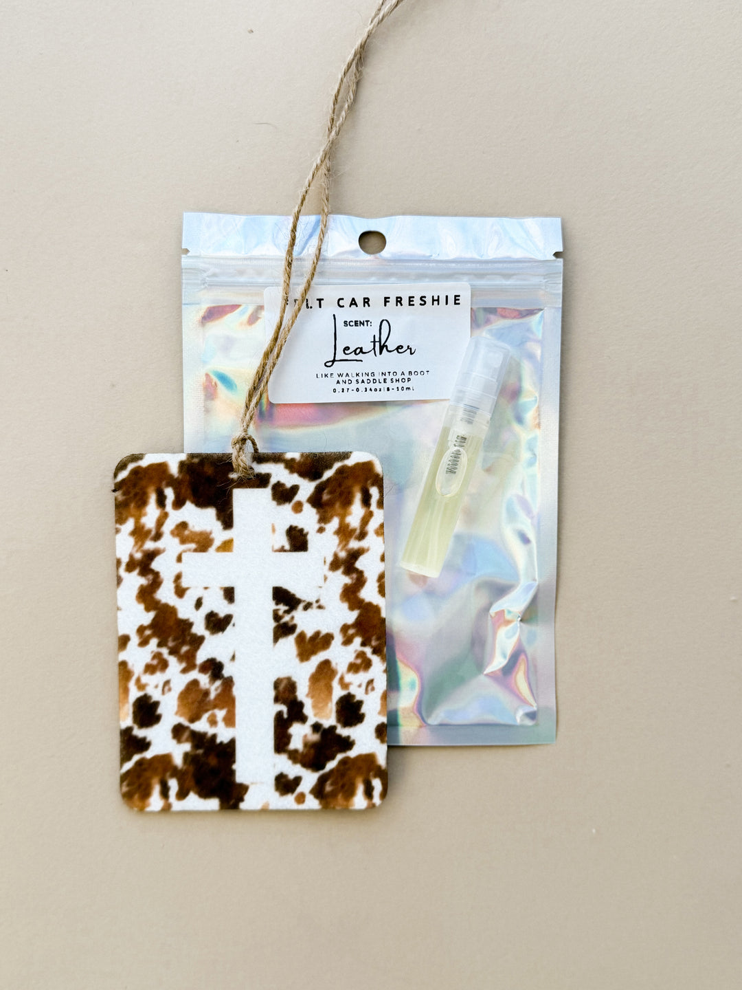 Cowhide Cross Felt Car Freshie – Leather Scent