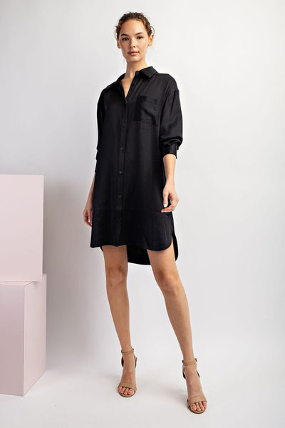 The Black Satin Button Down Dress