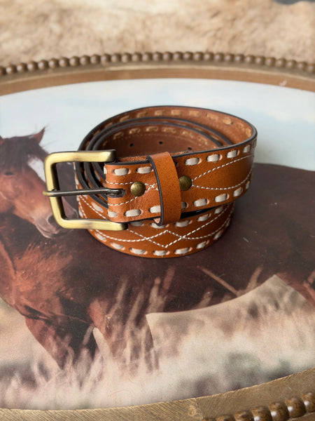 Classic Buck Stitch Belt – Brown Leather Western Belt | The Wild J