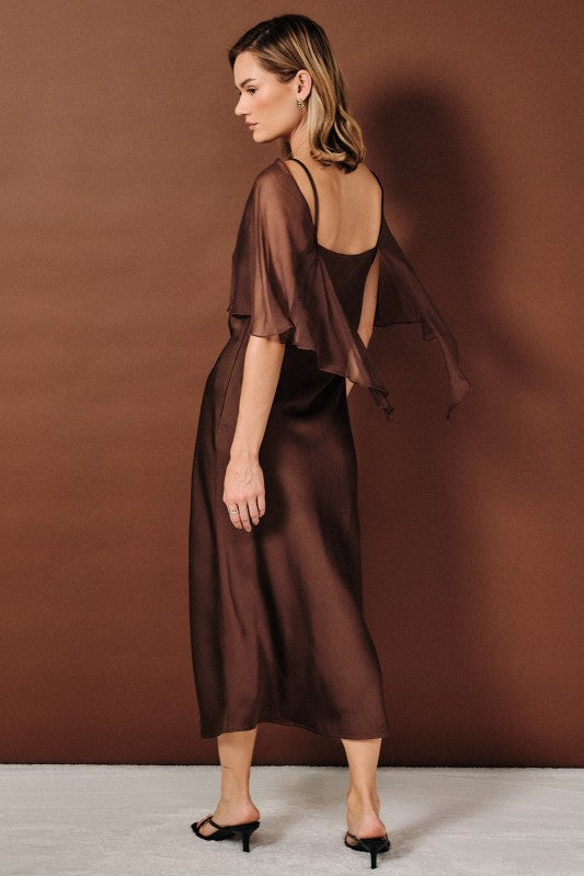 Brown Boat Neck Cape Dress PRE ORDER 9/30