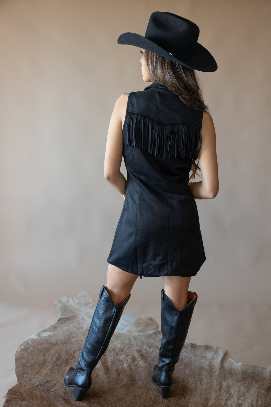 Double Fringe Faux Suede Dress