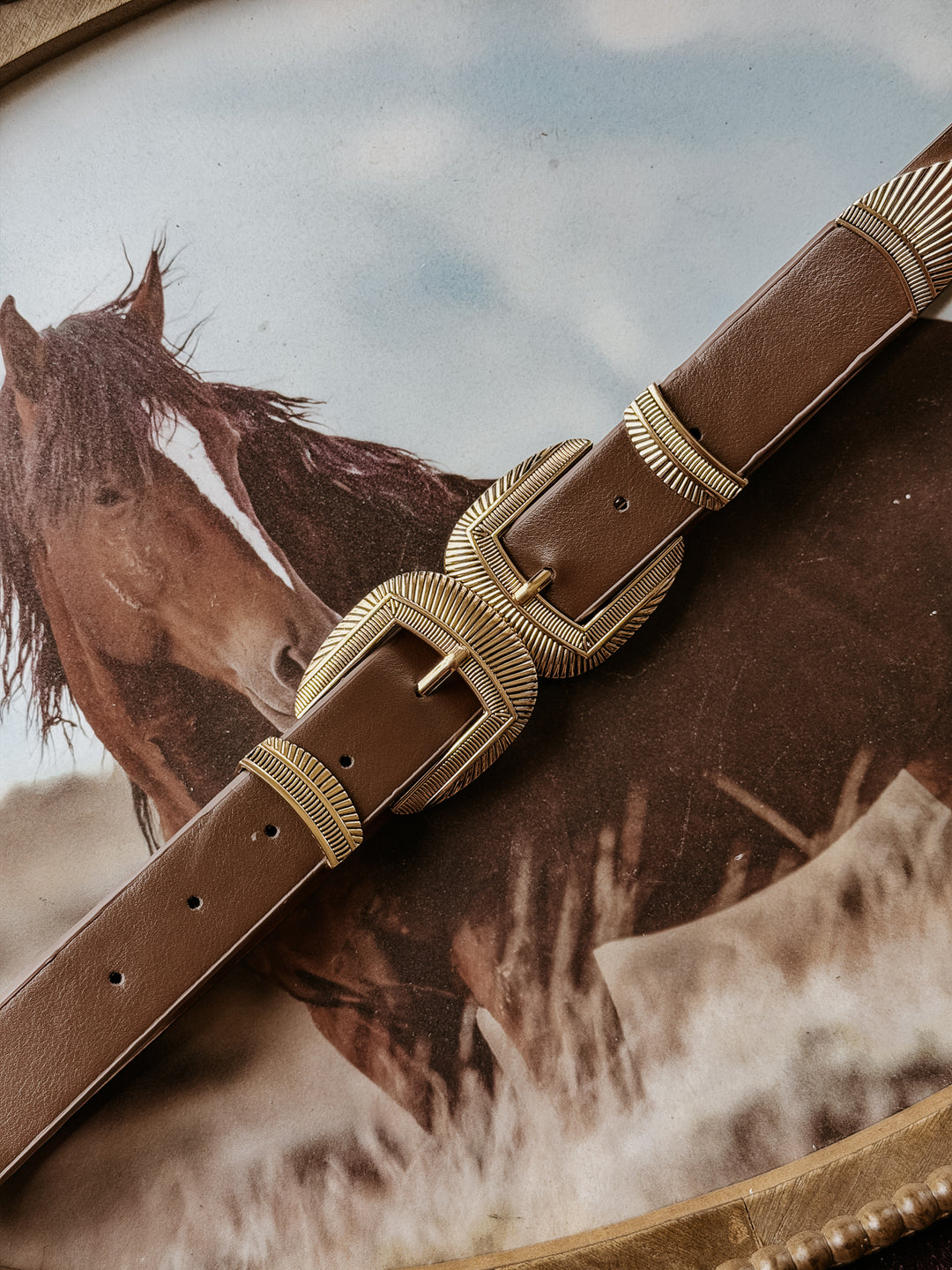 Brown Double Buckle Leather Belt
