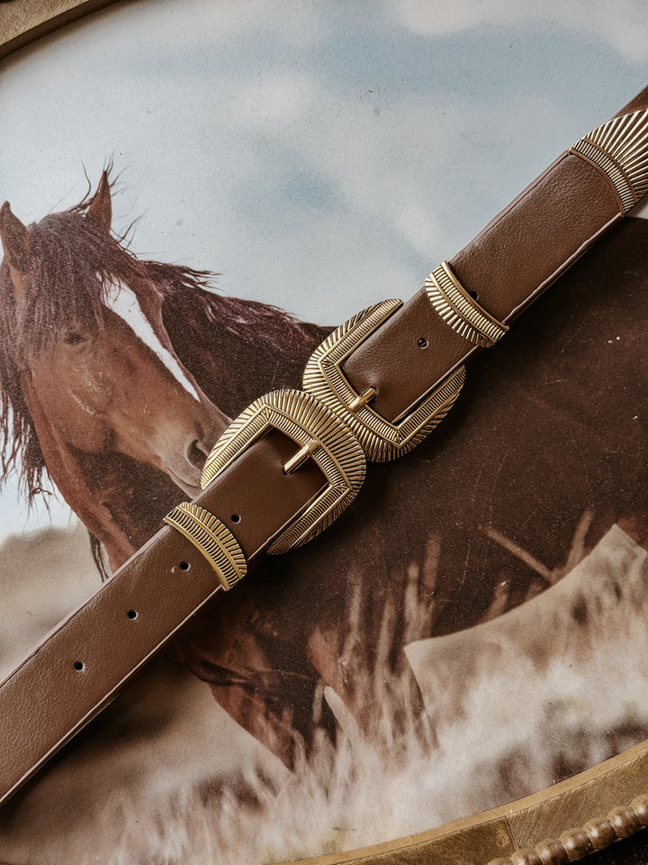 Brown Double Buckle Leather Belt