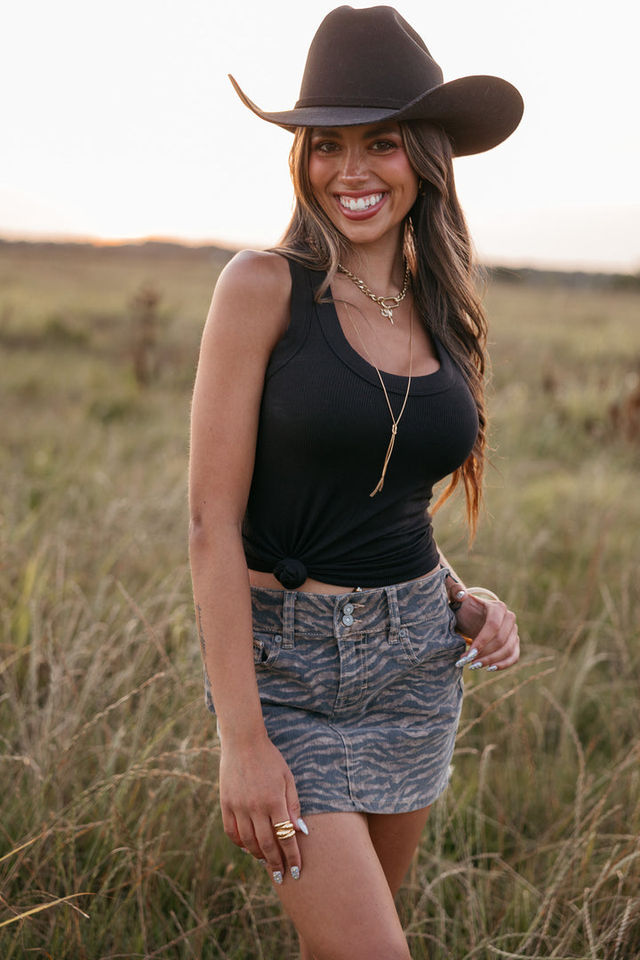Black Ribbed Scoop Neck Tank