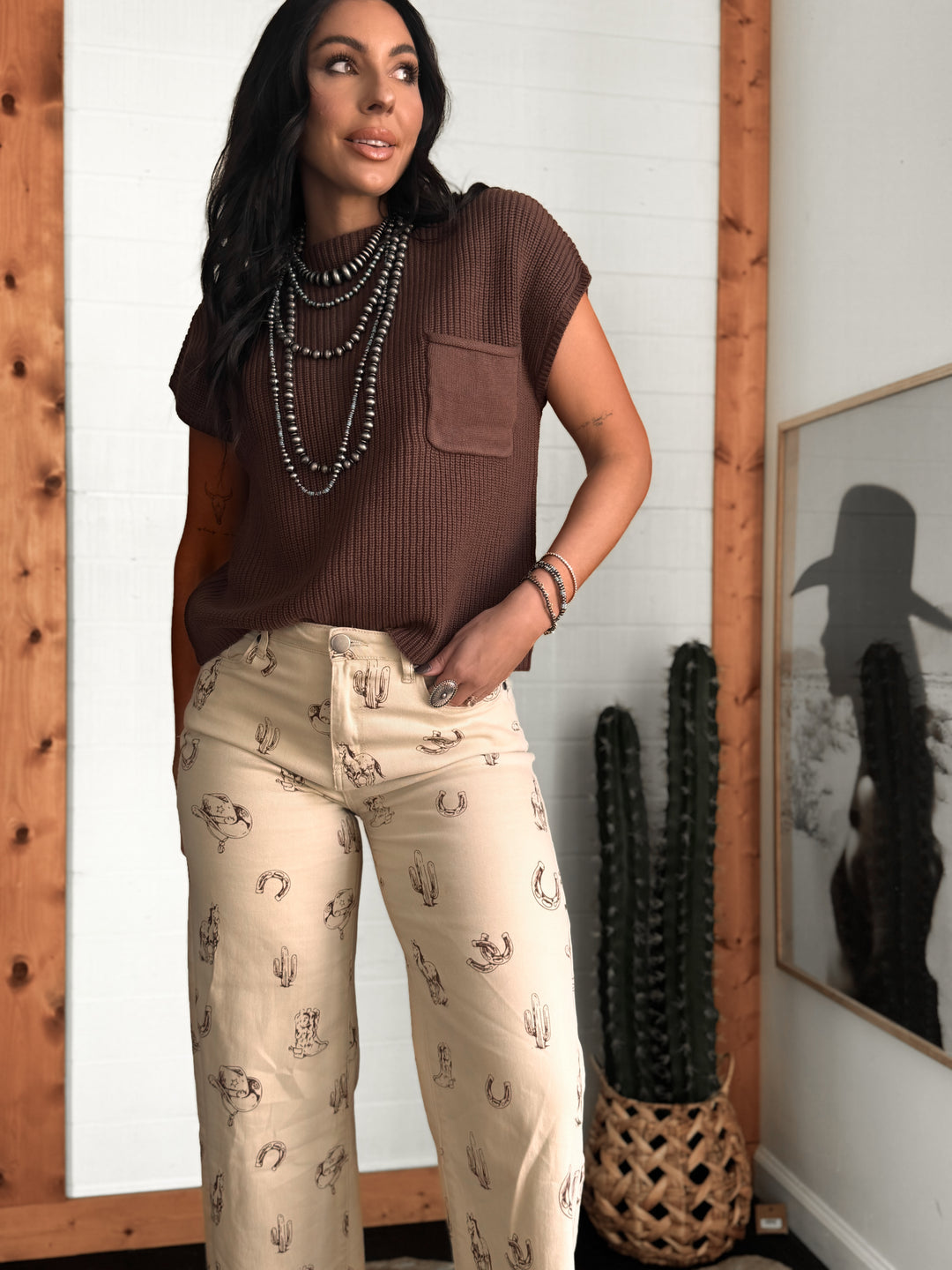 Brown Short Sleeve Knit Pocket Sweater