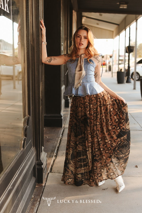 Leopard &amp; Horseshoe Sheer Maxi Skirt