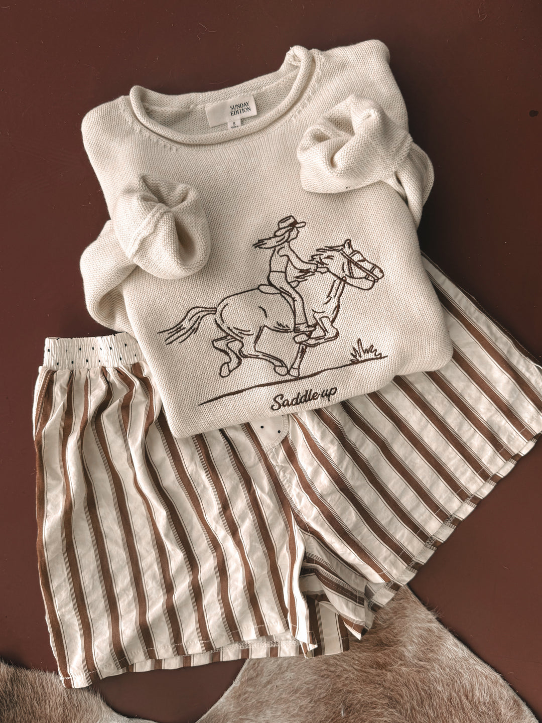 Embroidered Saddle Up Sweater - Cream