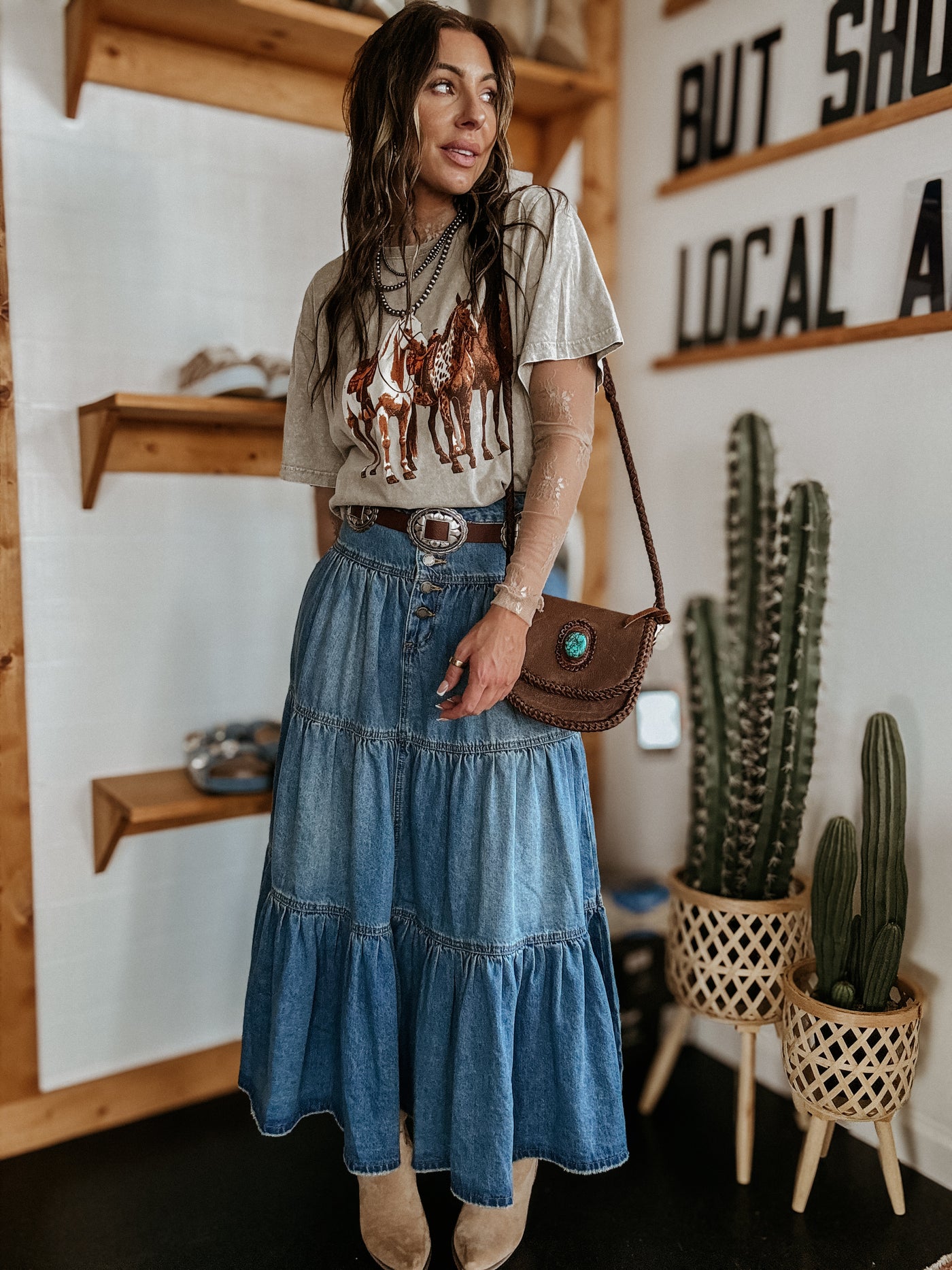 The Tiered Denim Maxi Skirt