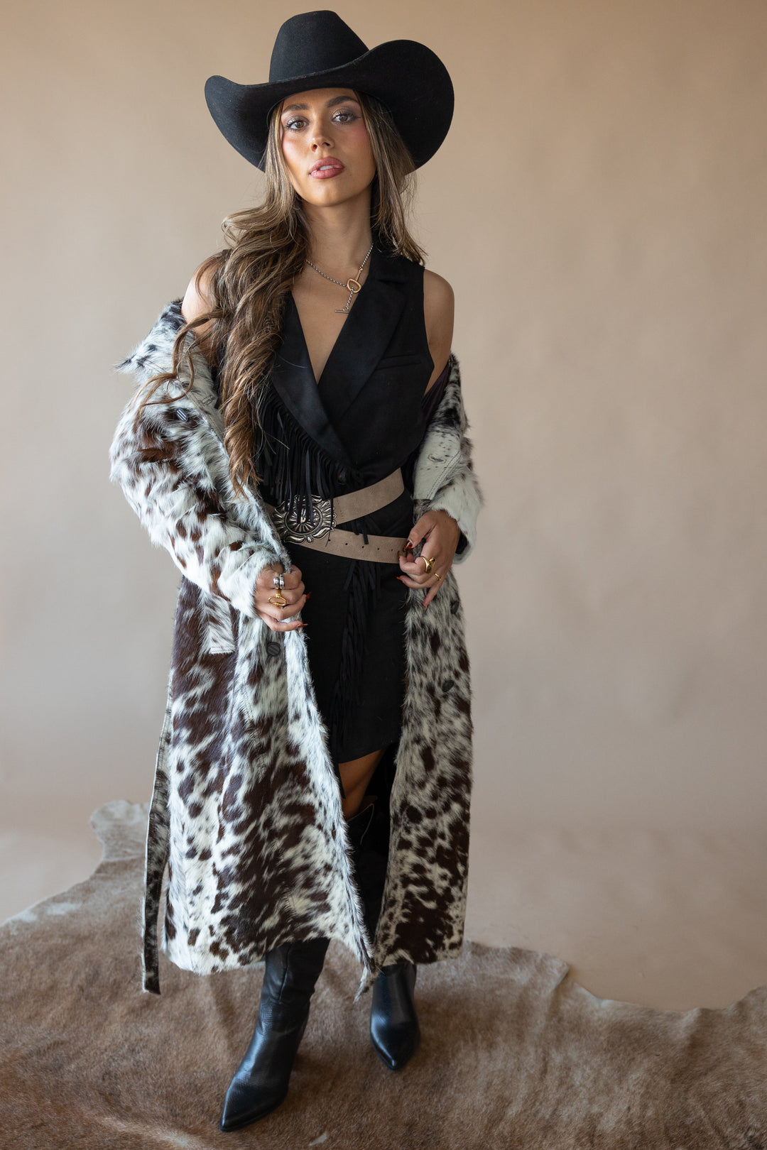 Cowhide Trench Coat - Brown