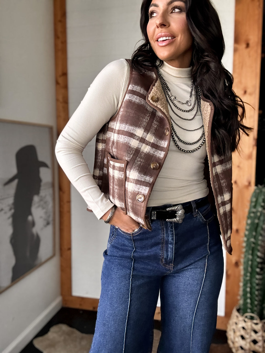 Reversible Plaid & Sherpa Western Vest