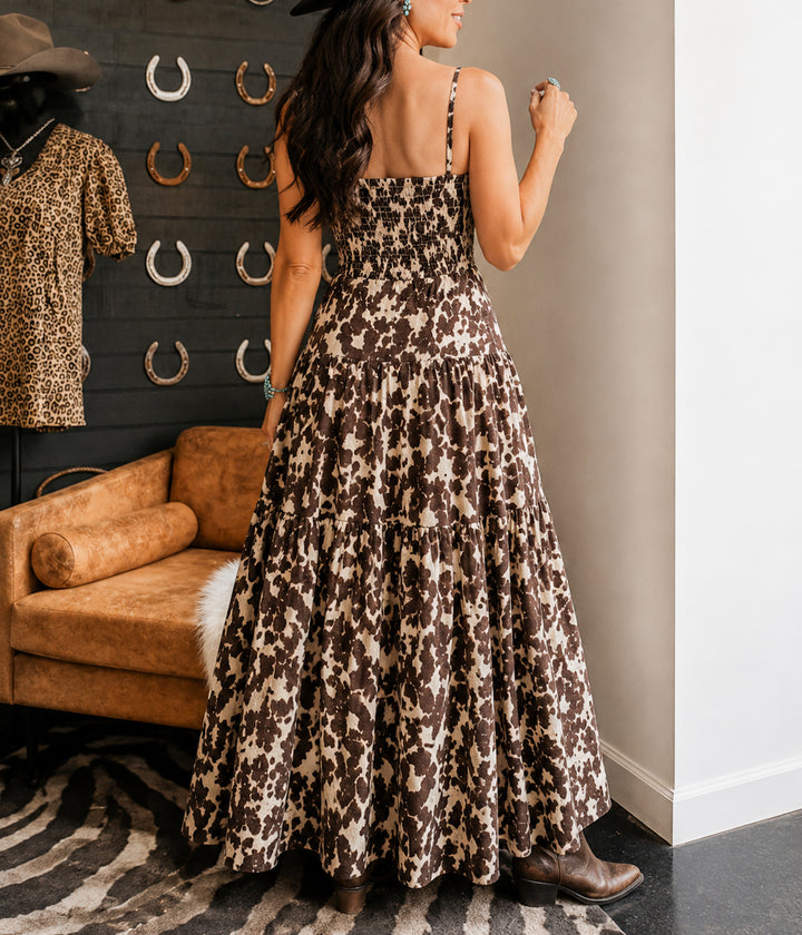 Cow Print Drop Waist Maxi Dress PRE ORDER 8/31