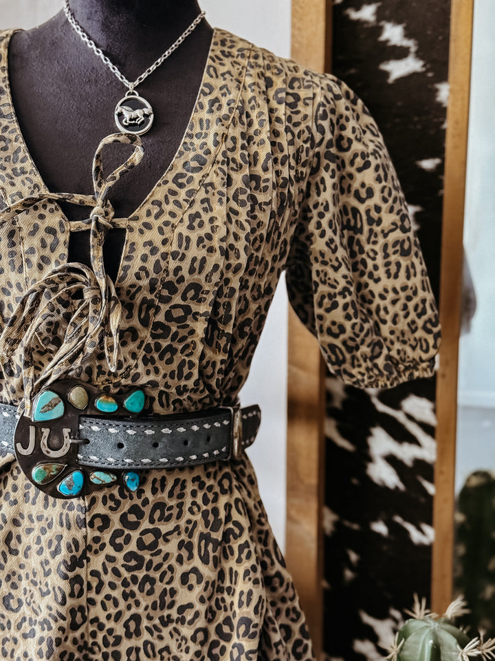 Leopard Print Denim Romper