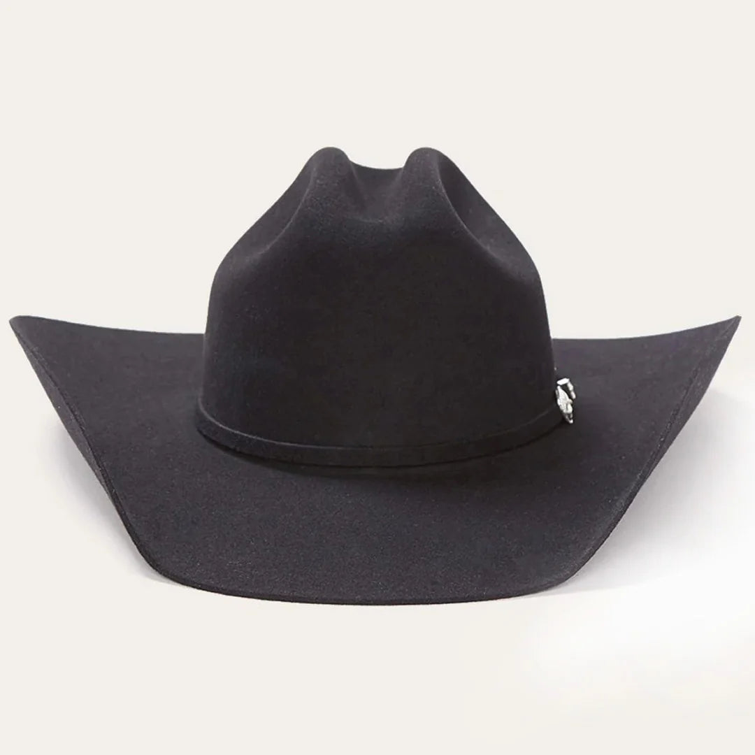 Side view of Stetson Brenham cowboy hat showing cattleman crown and wide brim