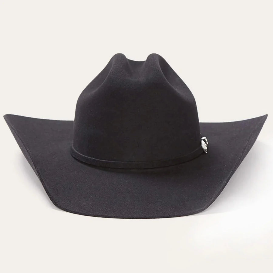 Side view of Stetson Brenham cowboy hat showing cattleman crown and wide brim