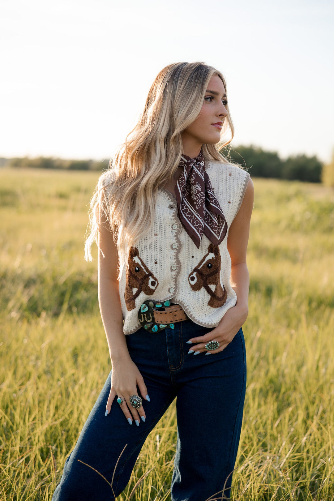 Brown Floral Satin Wild Rag