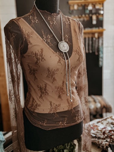 The Floral Lace Mesh Top (Espresso)