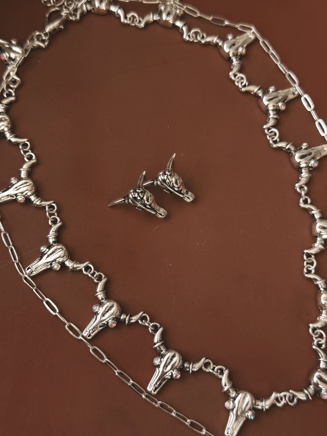 Western Steer Skull & Boot Charm Necklace Set