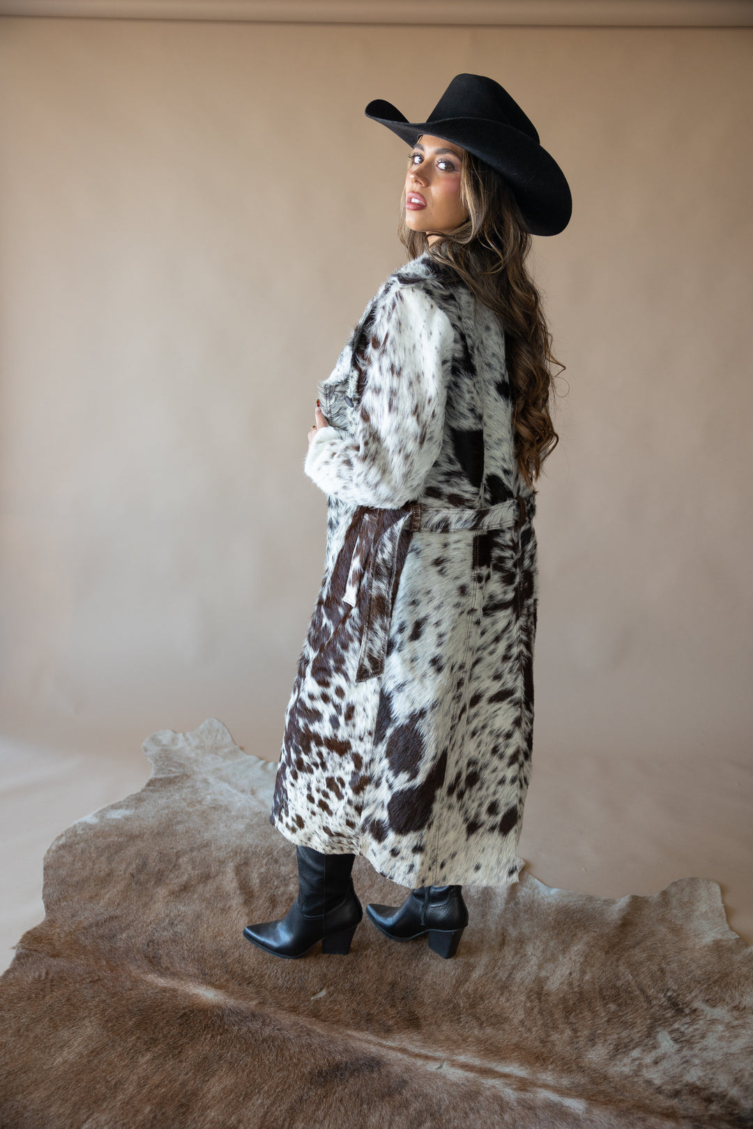 Cowhide Trench Coat - Brown
