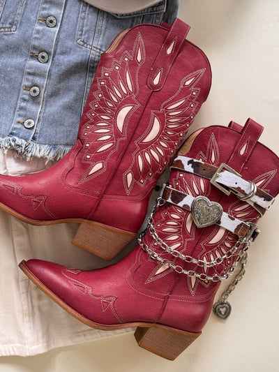 Western Sun Cutout Boots (Dusted Ruby)