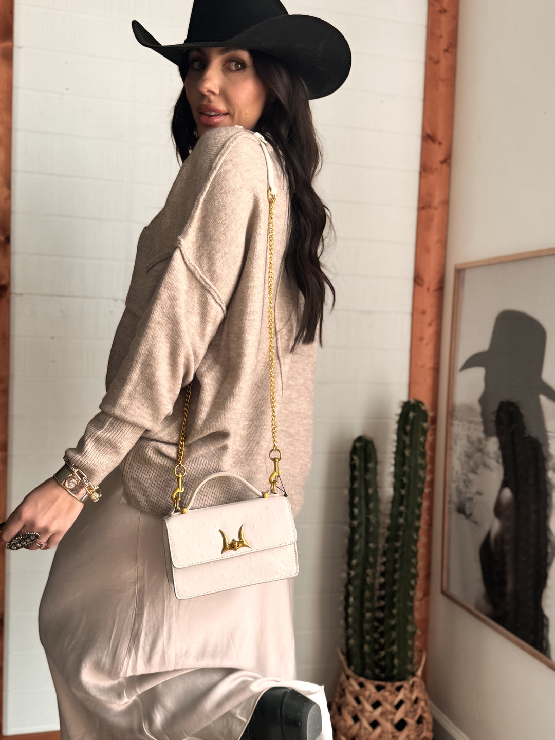 White Valencia Ostrich Leather Bag
