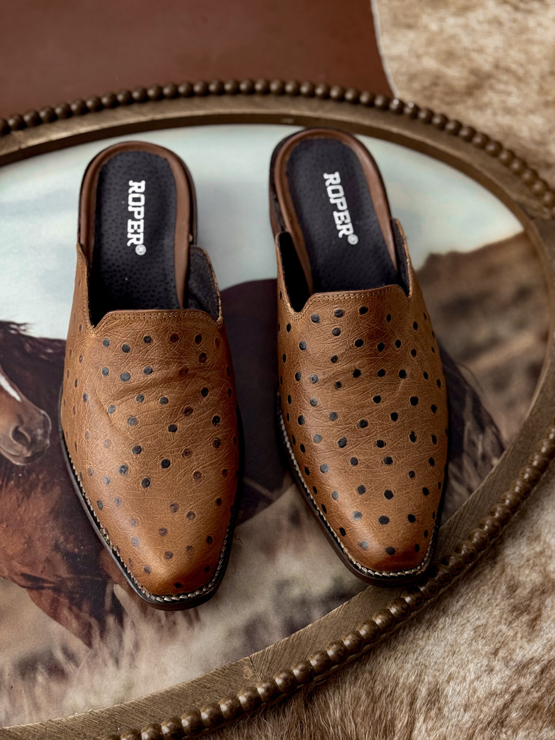 Roper Ostrich Mules - Tan