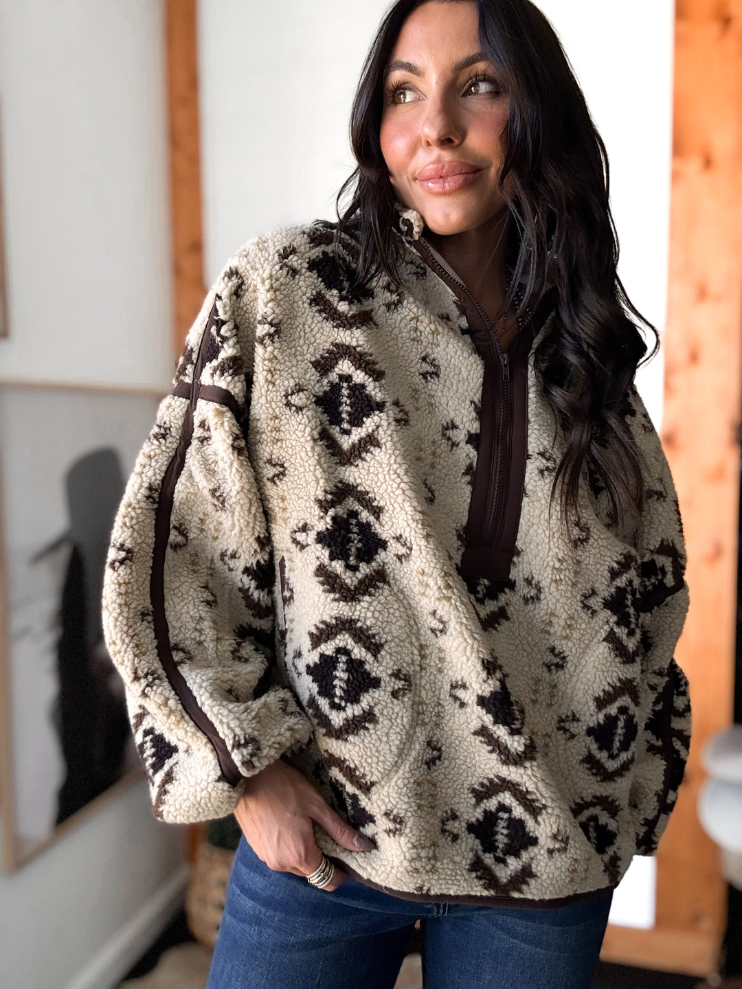 Geo-print Sherpa Fleece Half-zip