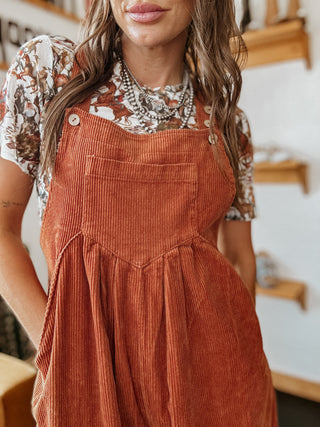 The Corduroy Wide Leg Overall (Rust)