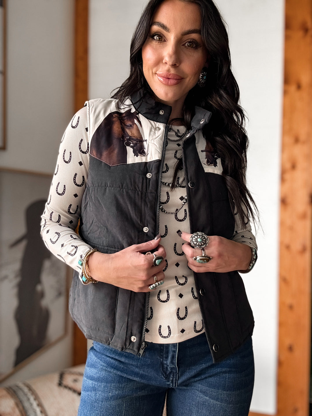 Modern Wild Horses Western Puffer Vest