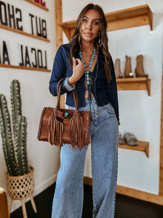 The Collared Denim Tie Front Top