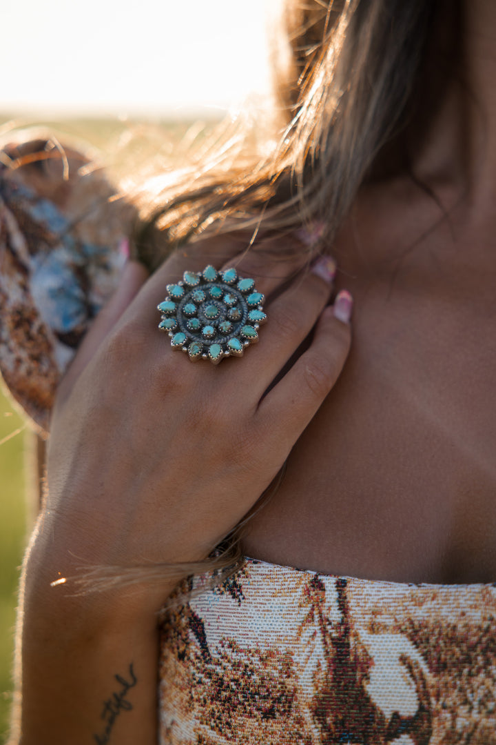 The Adjustable Turquoise Cluster Ring